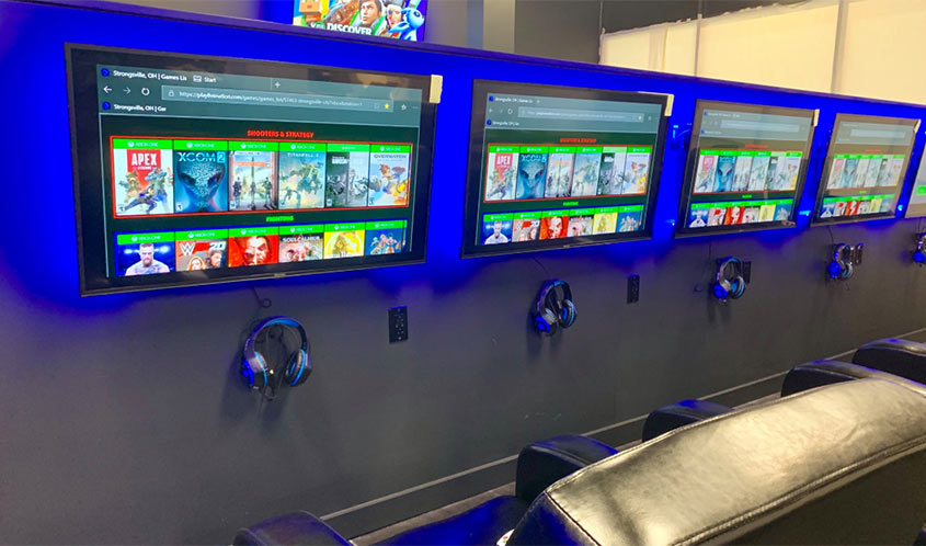 A gaming wall at the PLAYlive Nation store in Strongsville, Ohio.