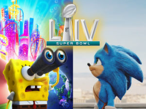 Spongebog and Sonic and the Super Bowl LIV Logo